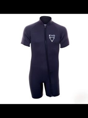 Men's Short Sleeve Black One-Piece Wetsuit - Front Zip
